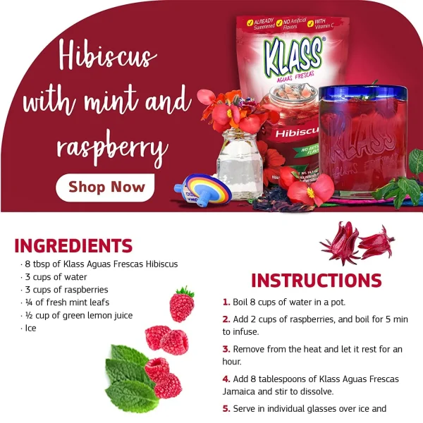 Klass Aguas Frescas Hibiscus, with Vitamin C, Multiserve, Powdered Drink Mix, 14.1oz - Image 4