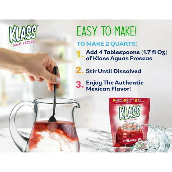 Klass Aguas Frescas Hibiscus, with Vitamin C, Multiserve, Powdered Drink Mix, 14.1oz - Image 5
