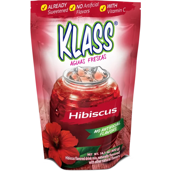Klass Aguas Frescas Hibiscus, with Vitamin C, Multiserve, Powdered Drink Mix, 14.1oz