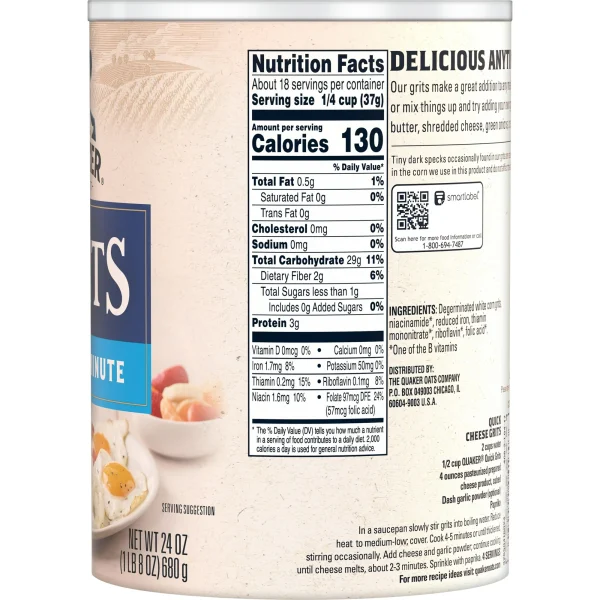 Quaker Original Quick 5-Minute Grits, Shelf-Stable, 24 Oz Canister - Image 3