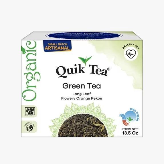 QuikTea Premium Organic Green Long Leaf Tea - Single Box 3.52 oz (100g) - All Natural and certified Organic long Leaf Tea from Assam, Kosher, orthodox tea